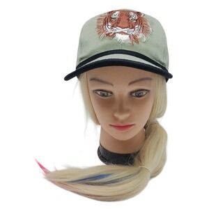 Embroidered tiger baseball cap adjustable hook and loop, green + black trim, NWT